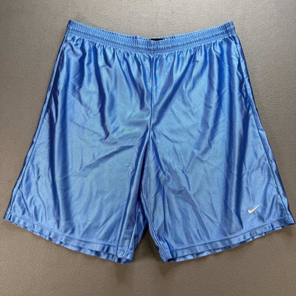 Nike Athletic Shorts Basketball Gym Shiny Tricot Vintage USA Made Large Blue
